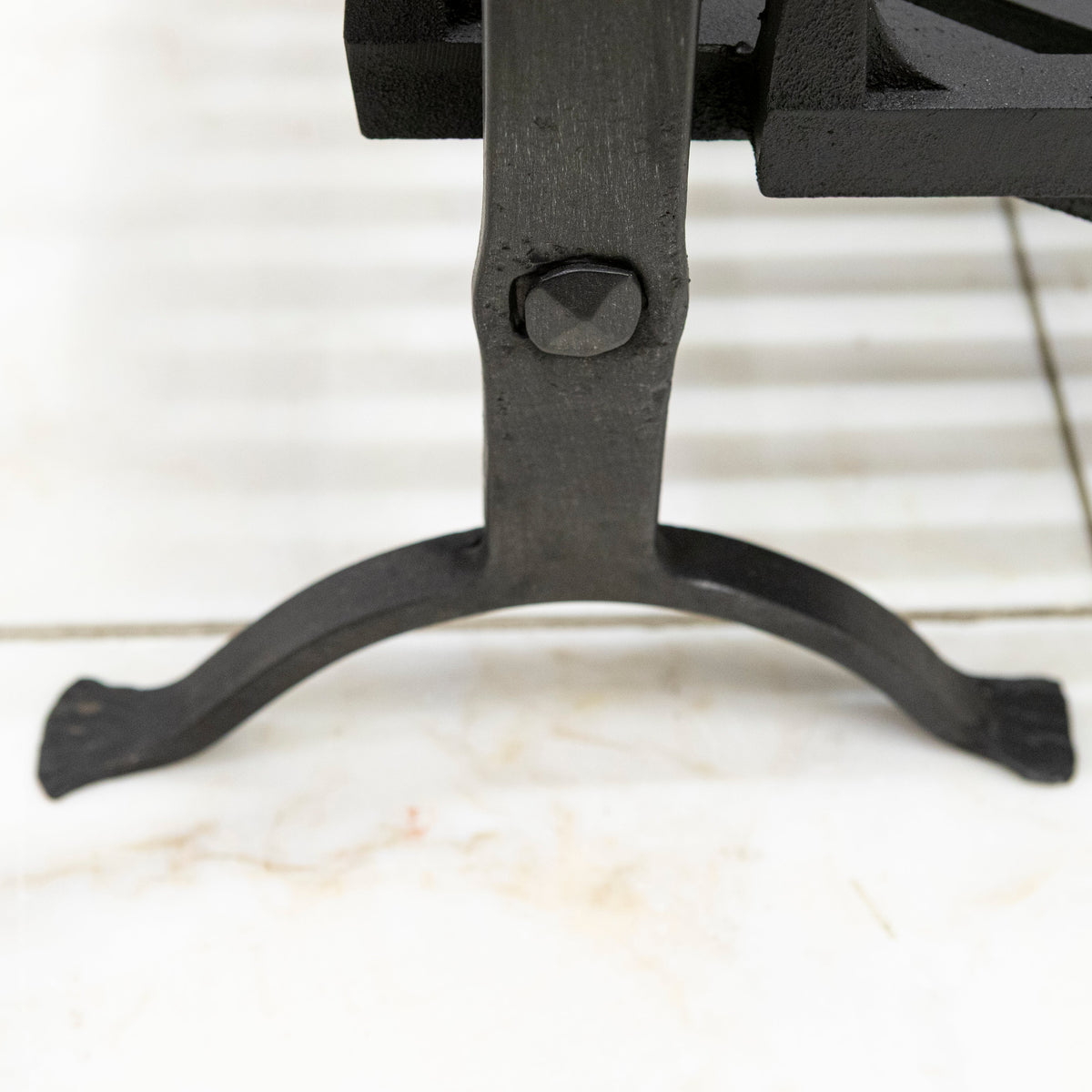 Antique Iron Swans Nest Fire Dogs &amp; Basket Set