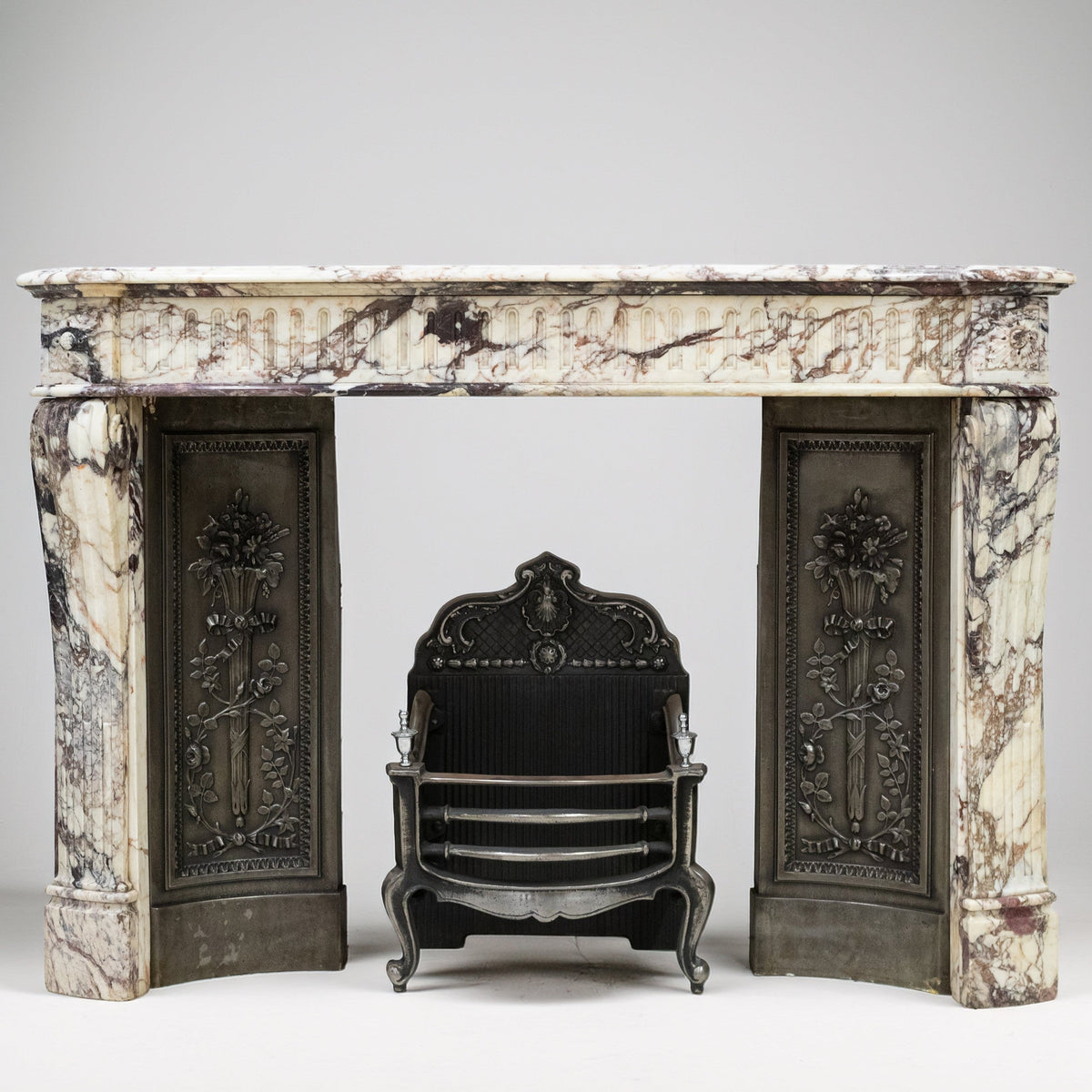 Antique Pair of Ornate Cast Iron Firelace Slips | Side Panel Cheeks | The Architectural Forum