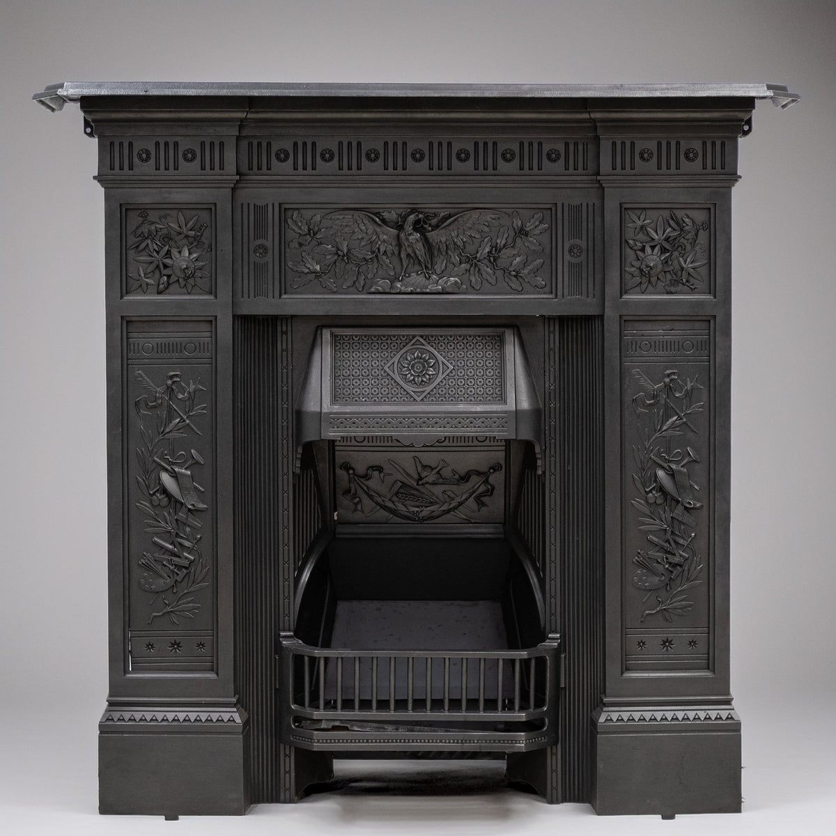 Antique Victorian Cast Iron Combination Fireplace with Eagle Motif