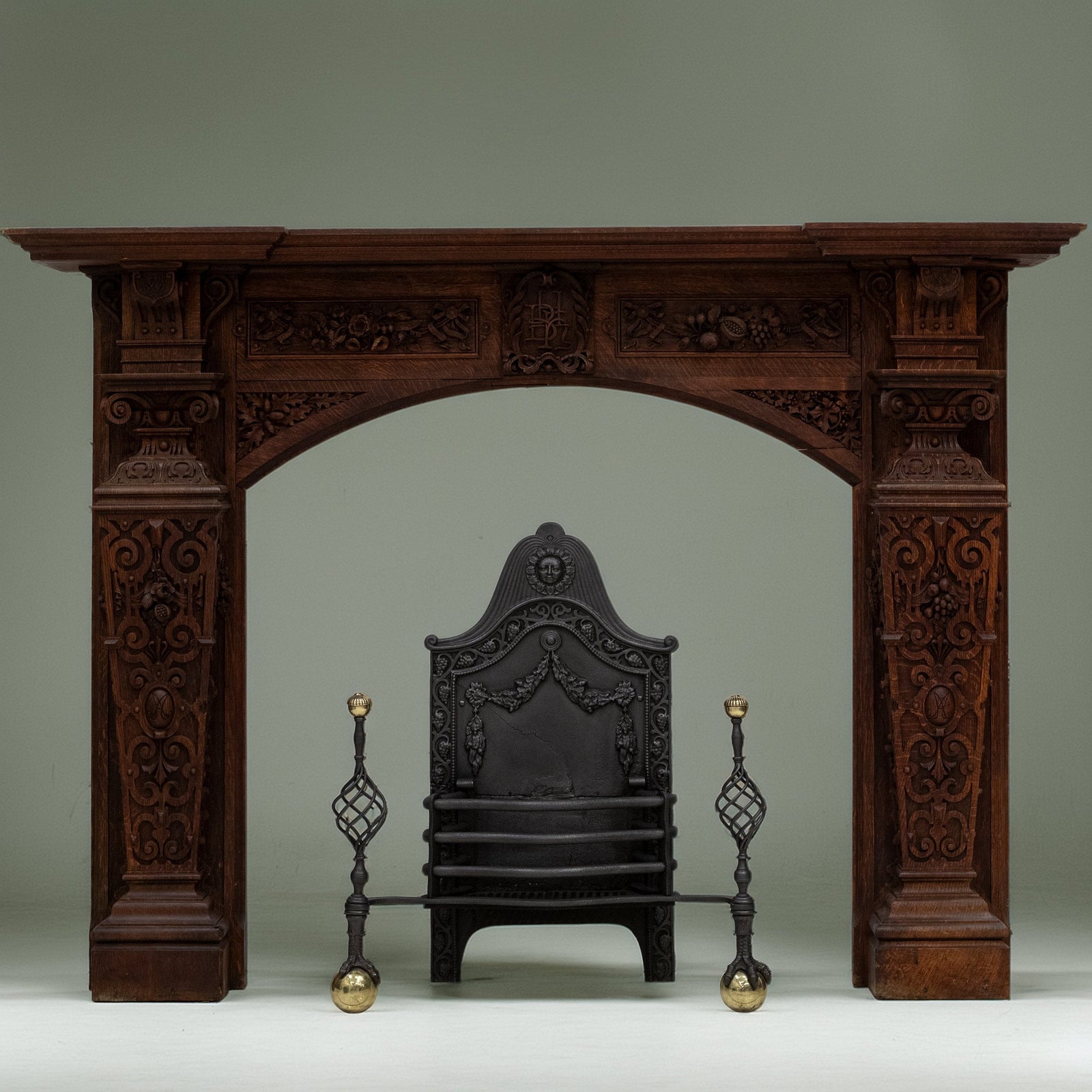 Monumental Antique Arts & Crafts Carved Oak Fireplace Surround | The Architectural Forum
