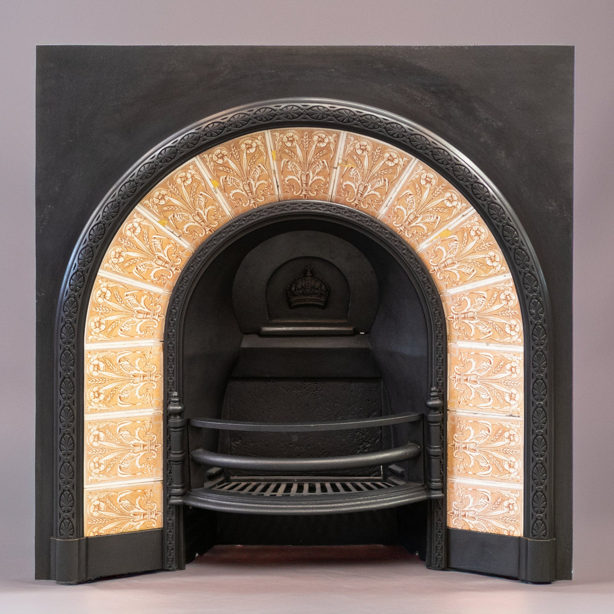 Antique Fireplace Insert with Tiled Arched Opening | Steele &amp; Wood Tiles