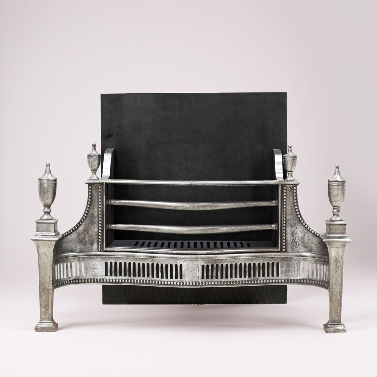 Large Antique Georgian polished Steel Fire Basket with Finials | The Architectural Forum