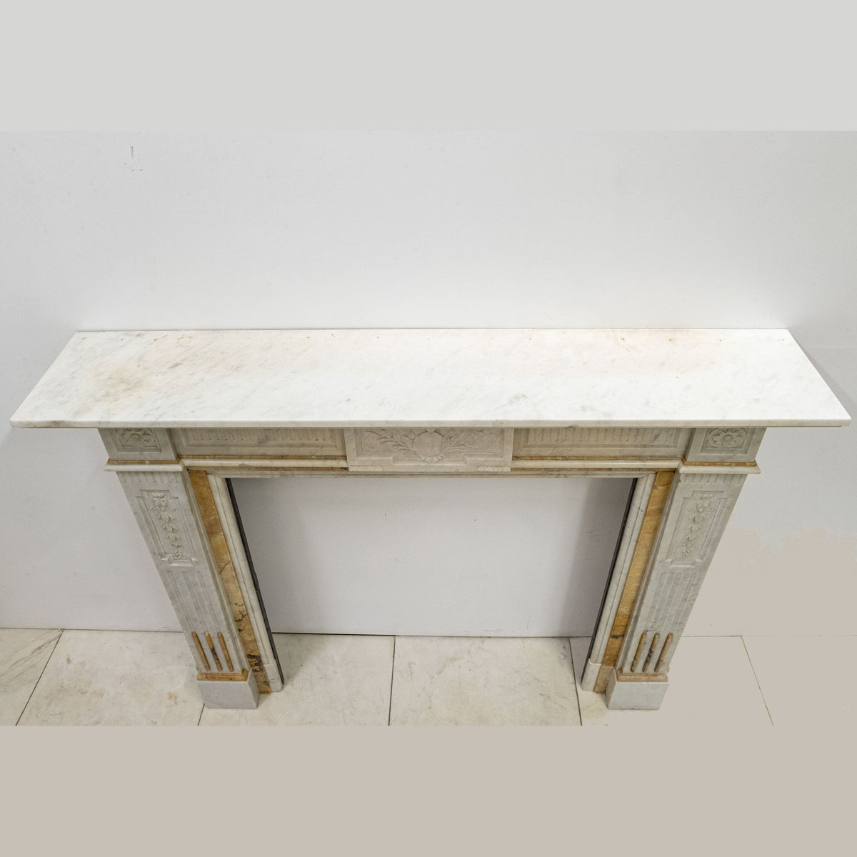 Antique Victorian Carrara Siena Marble Fireplace Surround