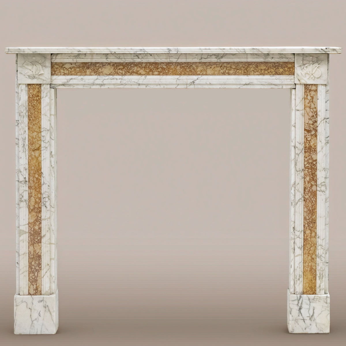 Regency Carrara Marble Fireplace Surround with Siena Inlay | The Architectural Forum