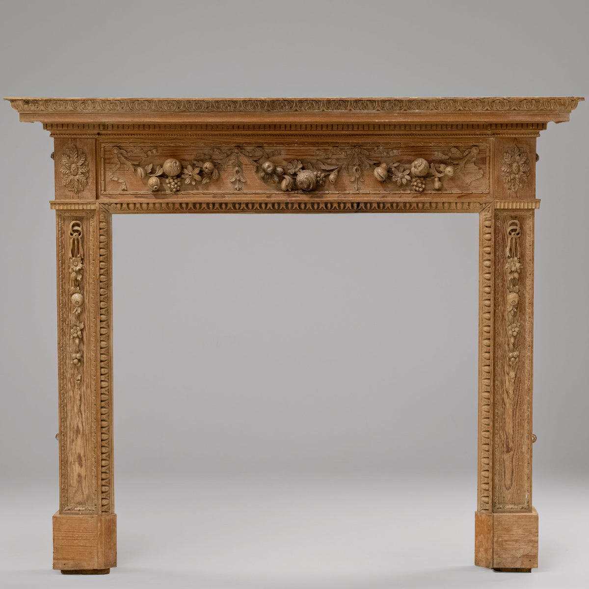 Antique Deeply Carved Wooden Fireplace Surround