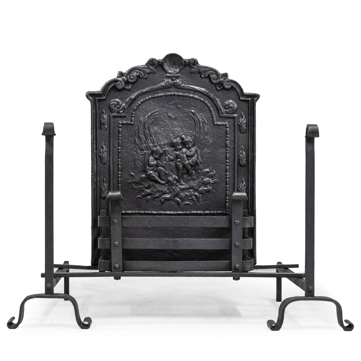 Antique Ornate Fire Basket Grate &amp; Andiron Set | The Architectural Forum