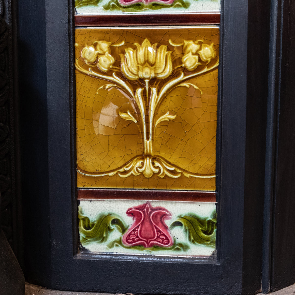 Large Antique Art Nouveau Cast Iron Tiled Fireplace Insert | The Architectural Forum
