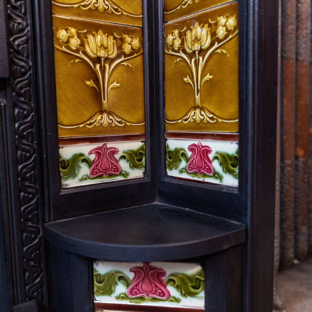 Large Antique Art Nouveau Cast Iron Tiled Fireplace Insert | The Architectural Forum