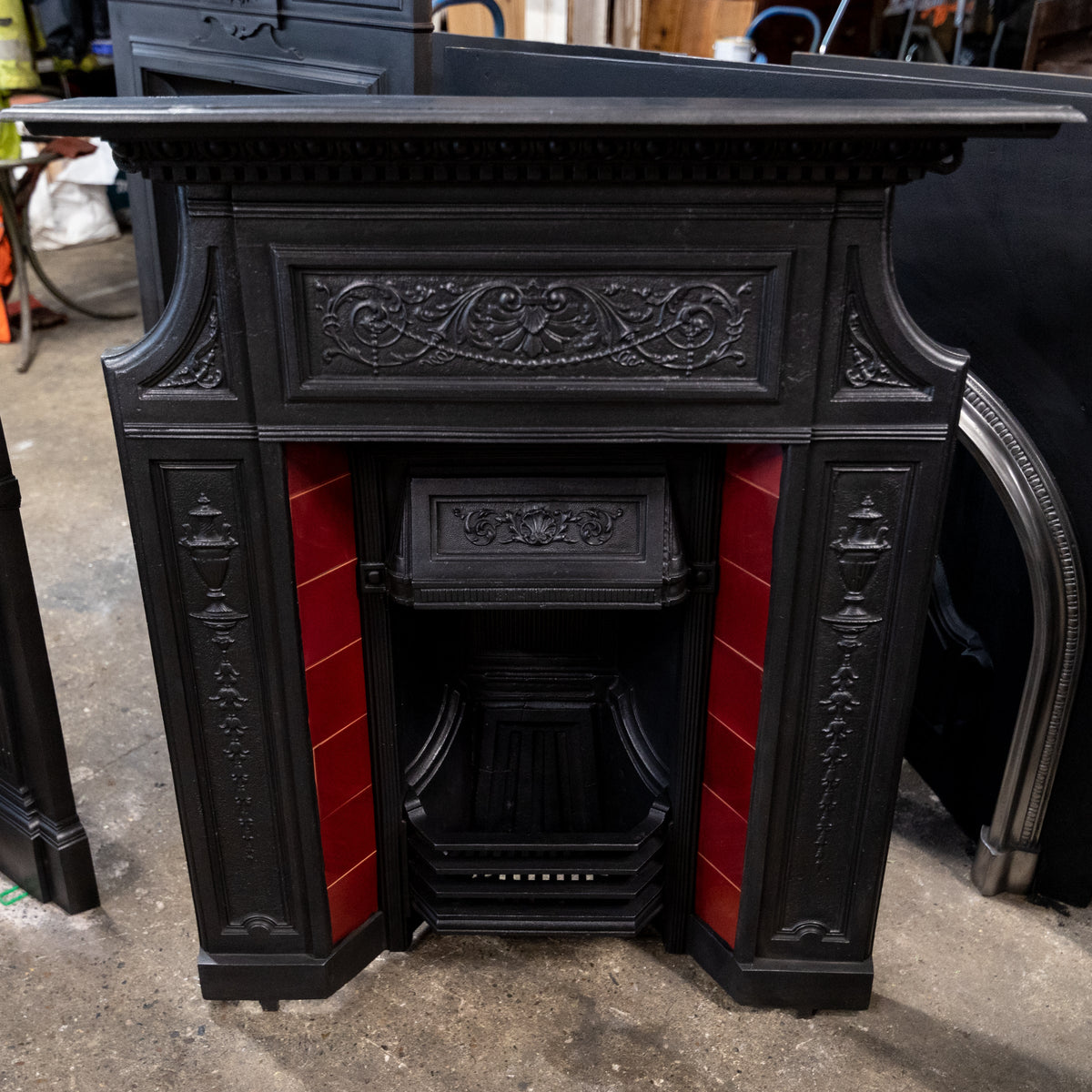 Antique Edwardian Cast Iron Combination Fireplace with Red Tiles | The Architectural Forum