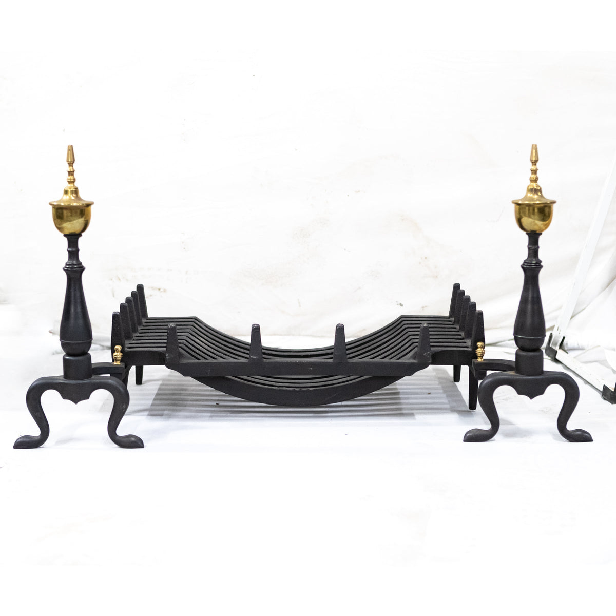 Antique Cast Iron Andirons | Brass Finial Firedogs | The Architectural Forum