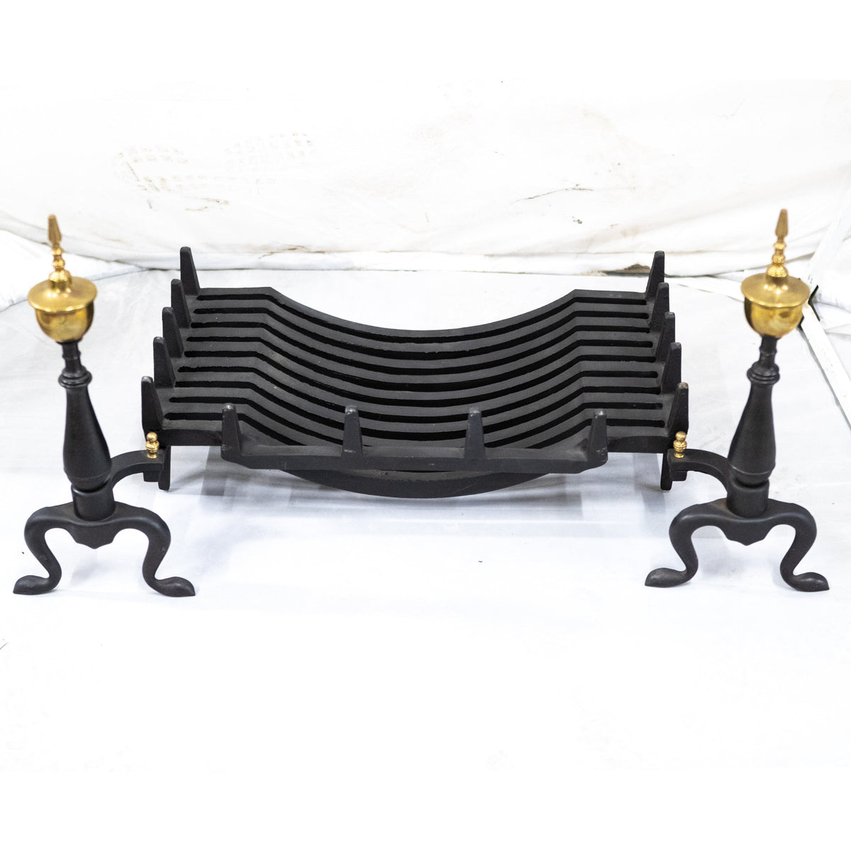 Antique Cast Iron Andirons | Brass Finial Firedogs | The Architectural Forum