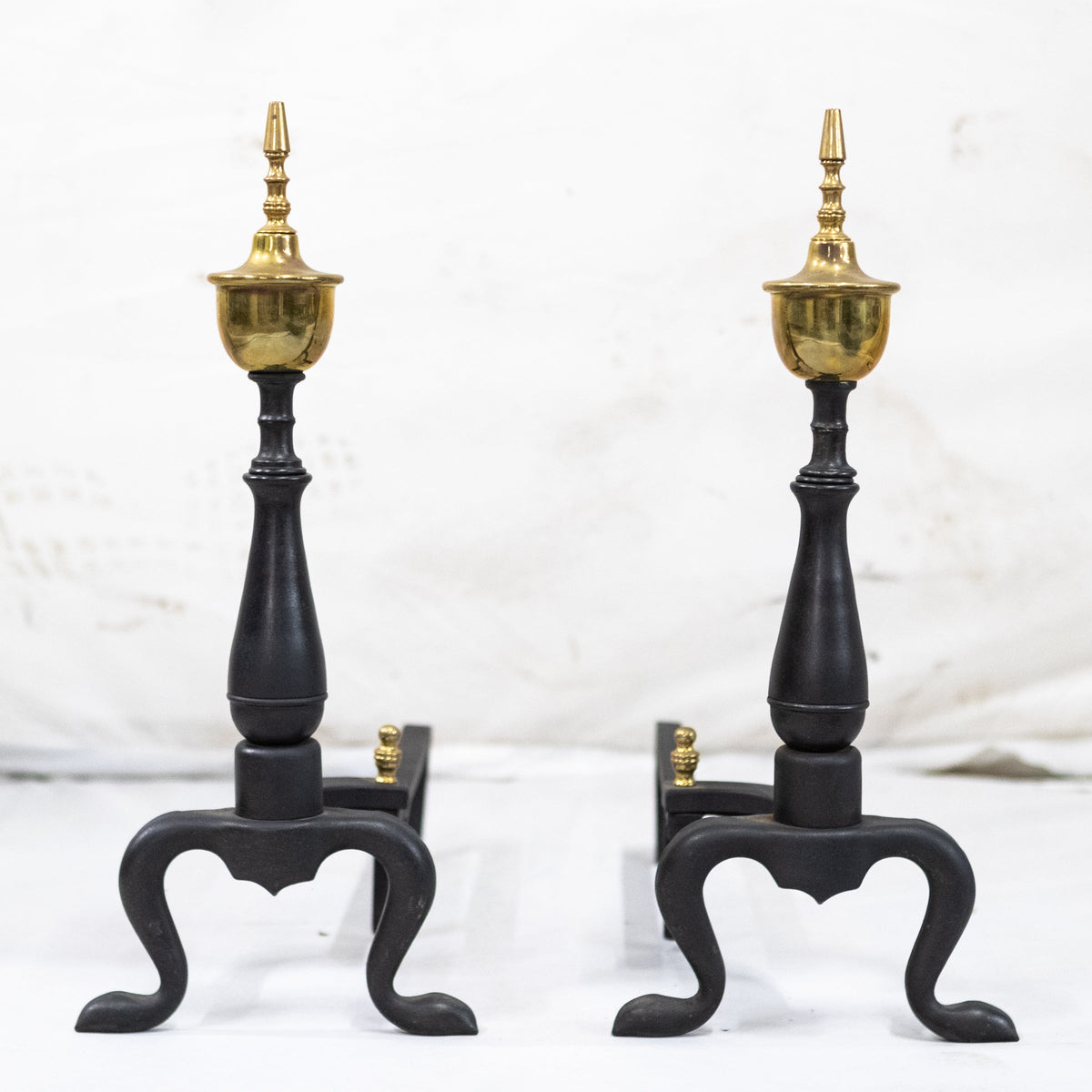 Antique Cast Iron Andirons | Brass Finial Firedogs | The Architectural Forum