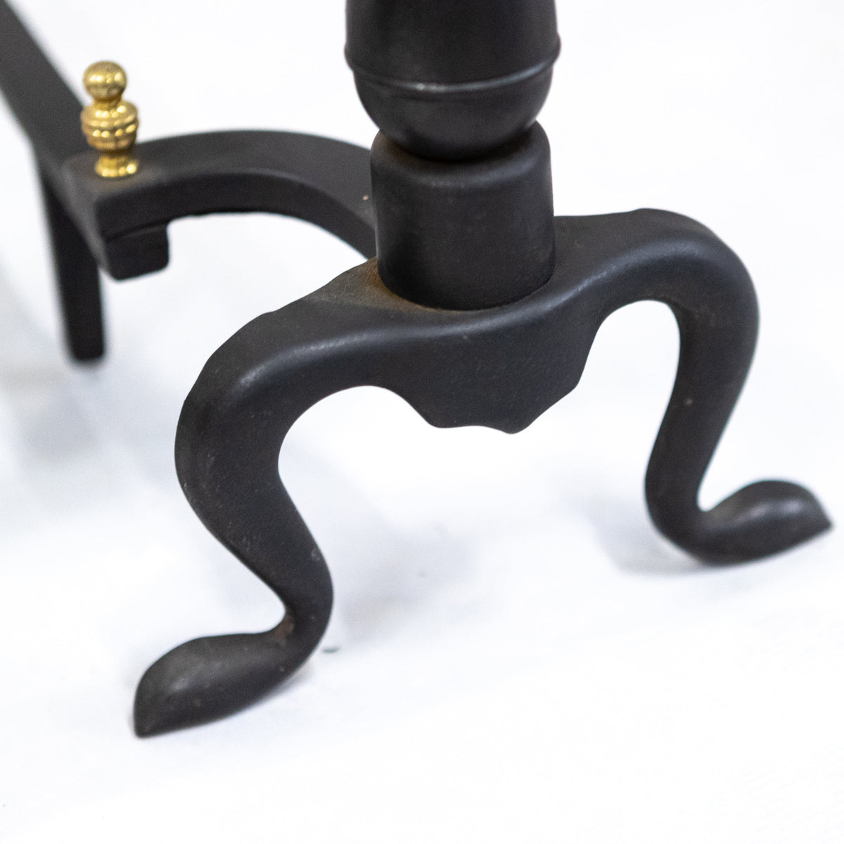 Antique Cast Iron Andirons | Brass Finial Firedogs | The Architectural Forum