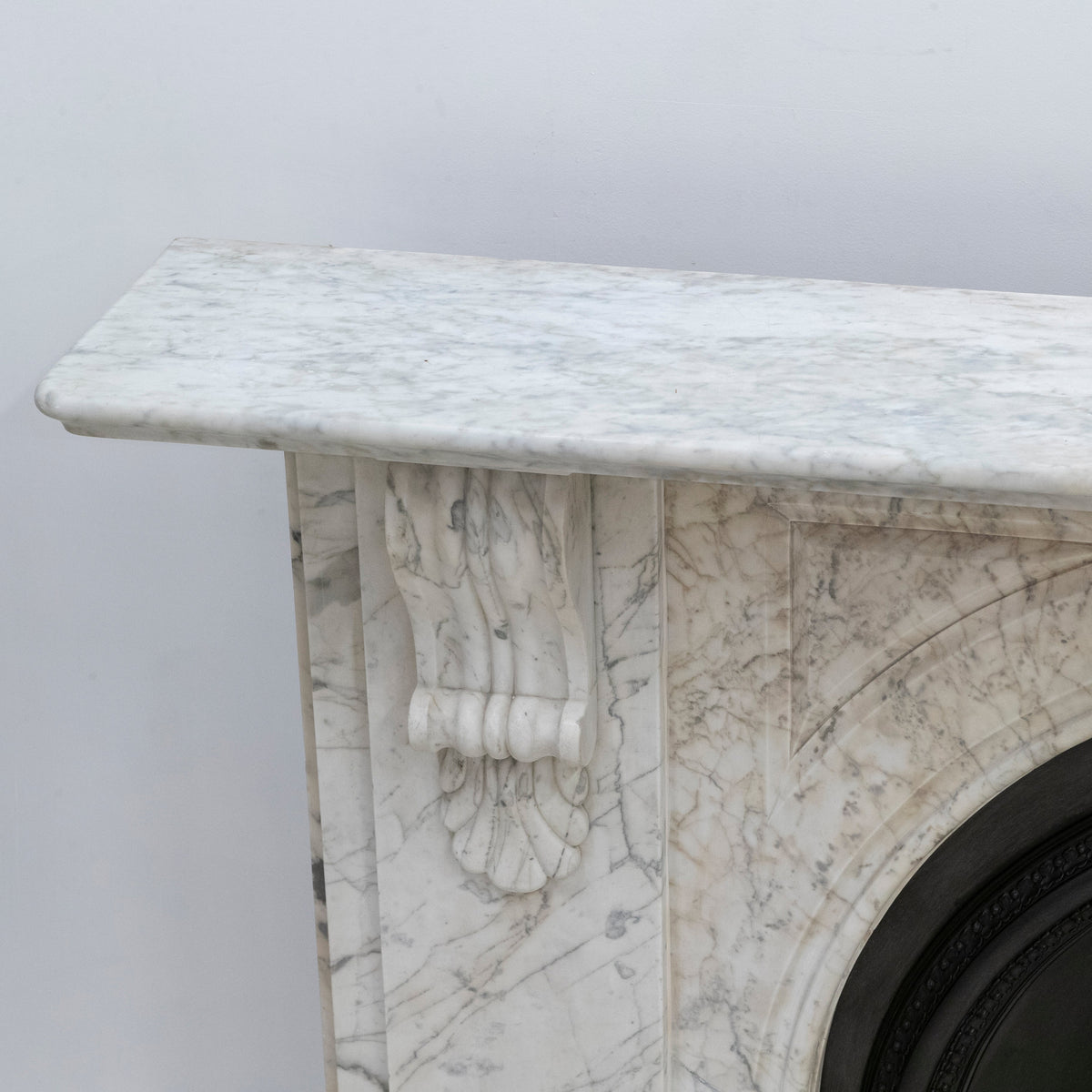 Large Antique Victorian Carrara Marble Arched Chimneypiece