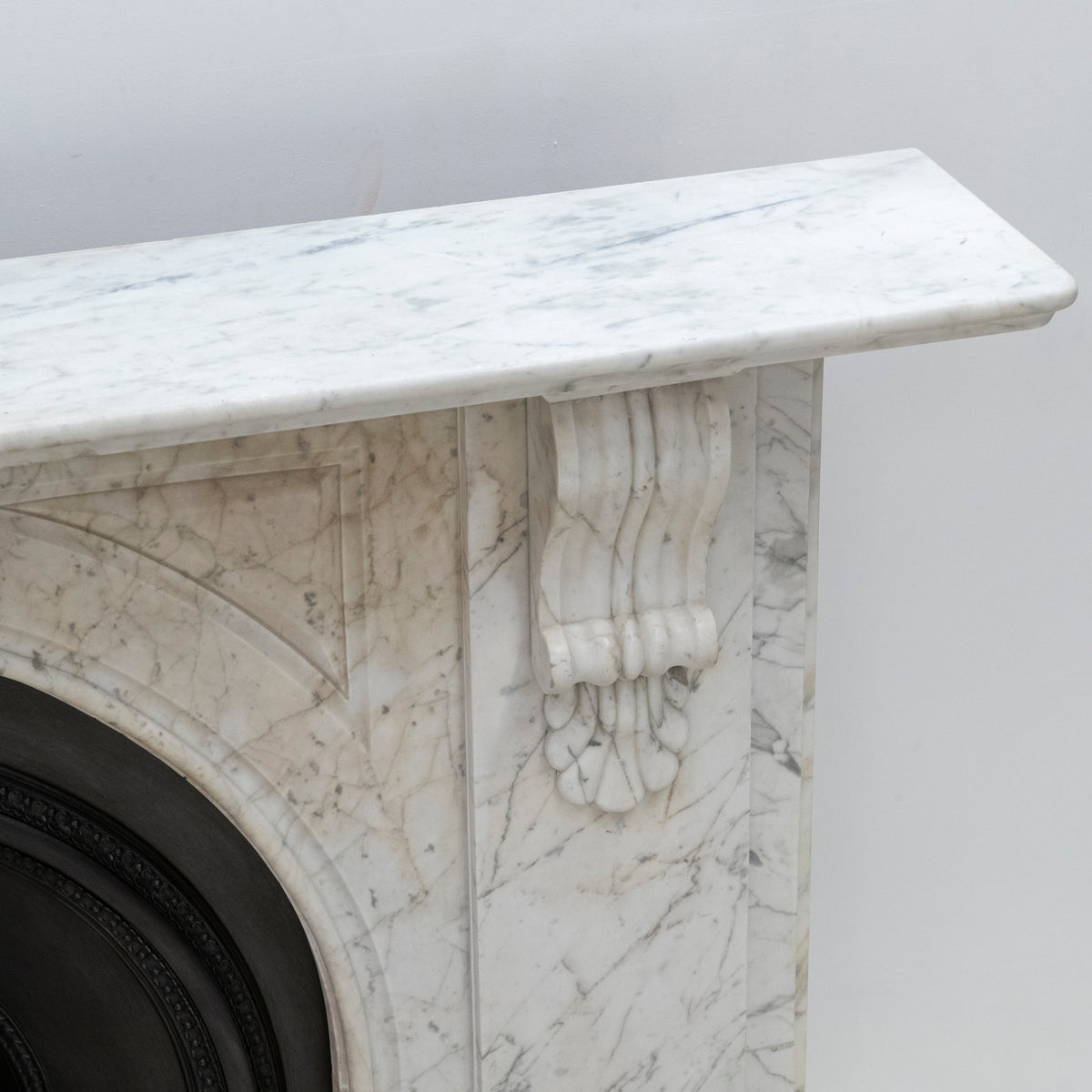 Large Antique Victorian Carrara Marble Arched Chimneypiece