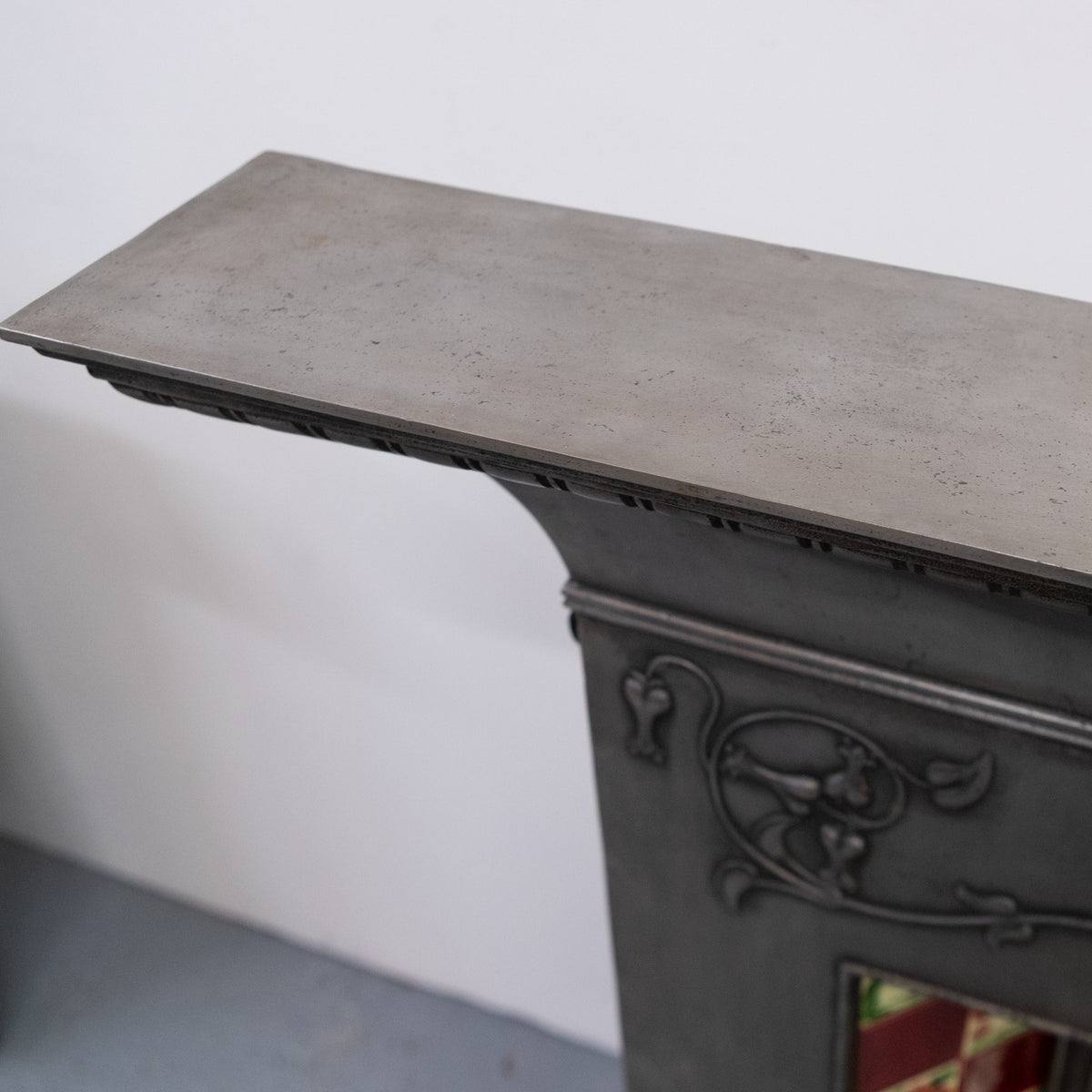 Antique Polished Cast Iron Art Nouveau Combination Fireplace With Tiles and Brass Hood | The Architectural Forum