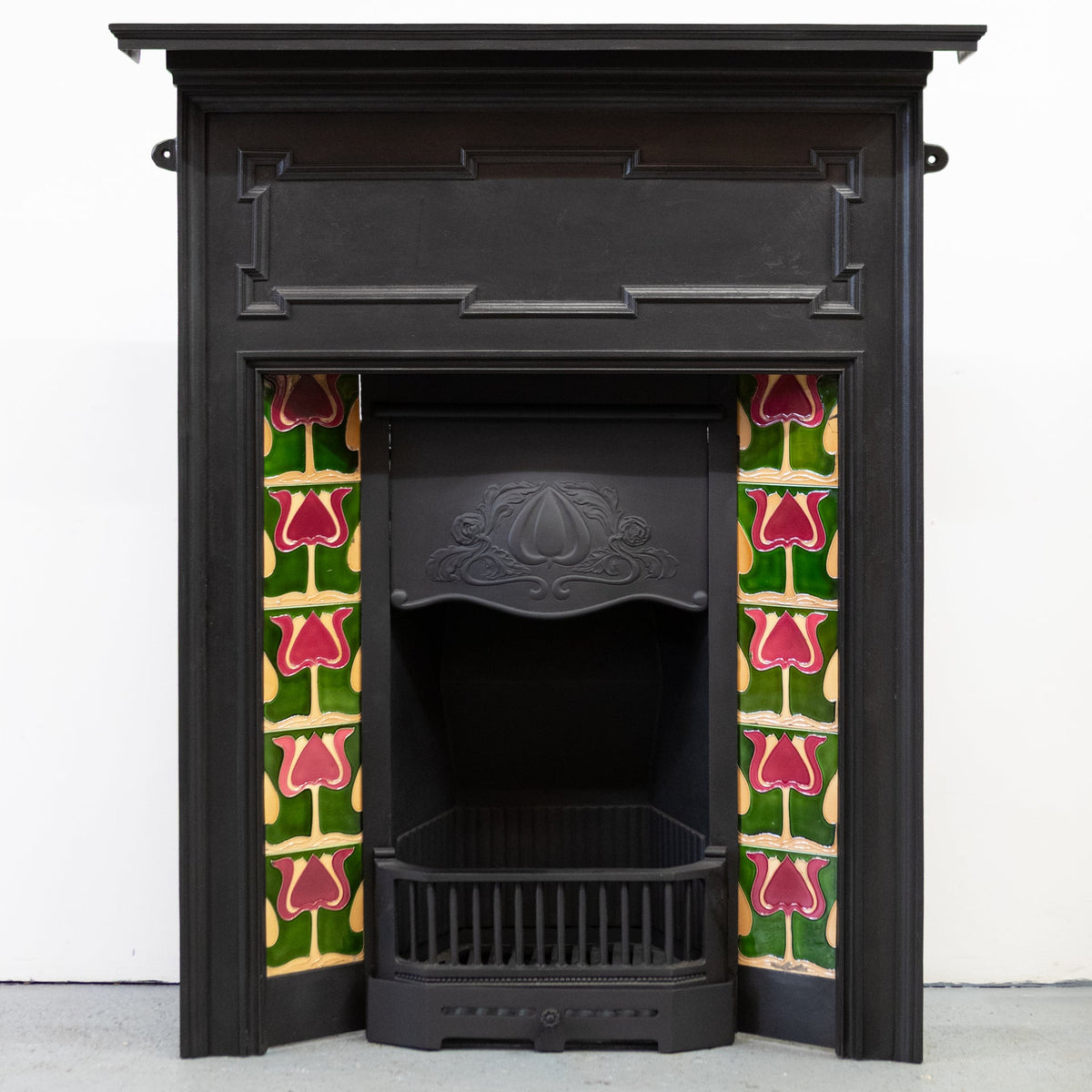 Antique Art Nouveau Combination Fireplace with Vibrant Tiles