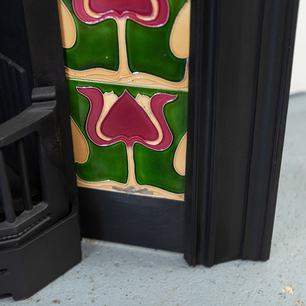 Antique Art Nouveau Combination Fireplace with Vibrant Tiles