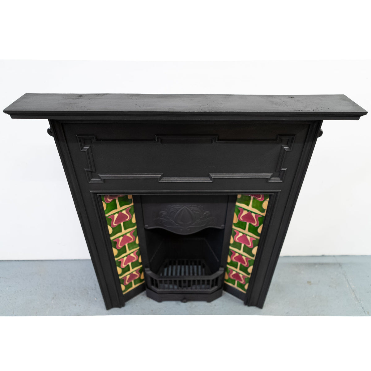 Antique Art Nouveau Combination Fireplace with Vibrant Tiles