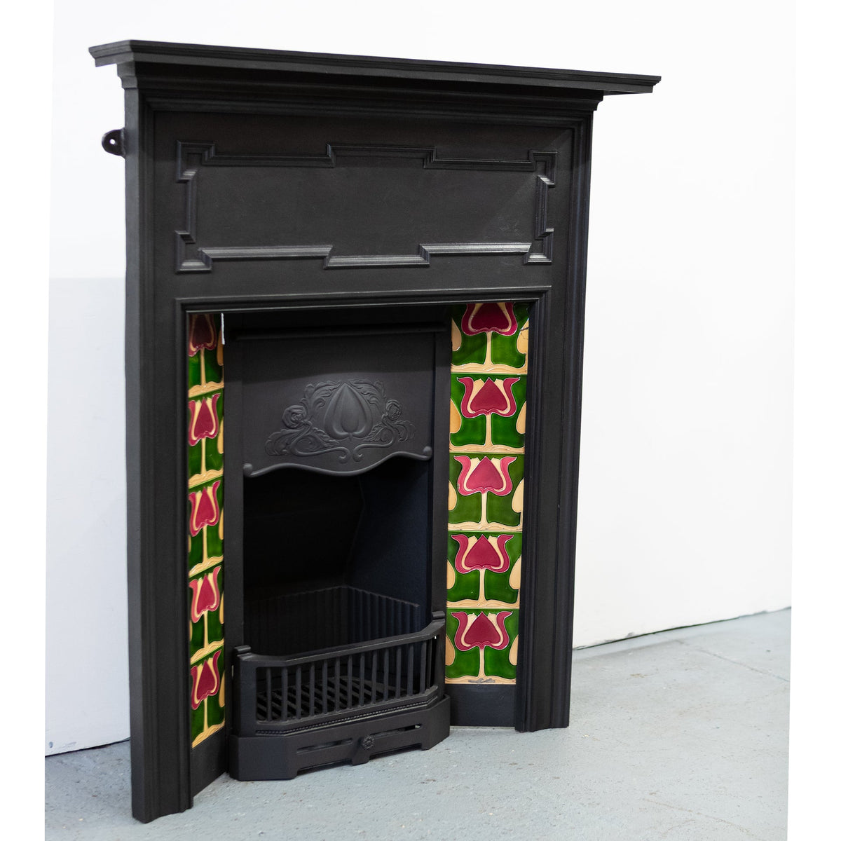 Antique Art Nouveau Combination Fireplace with Vibrant Tiles