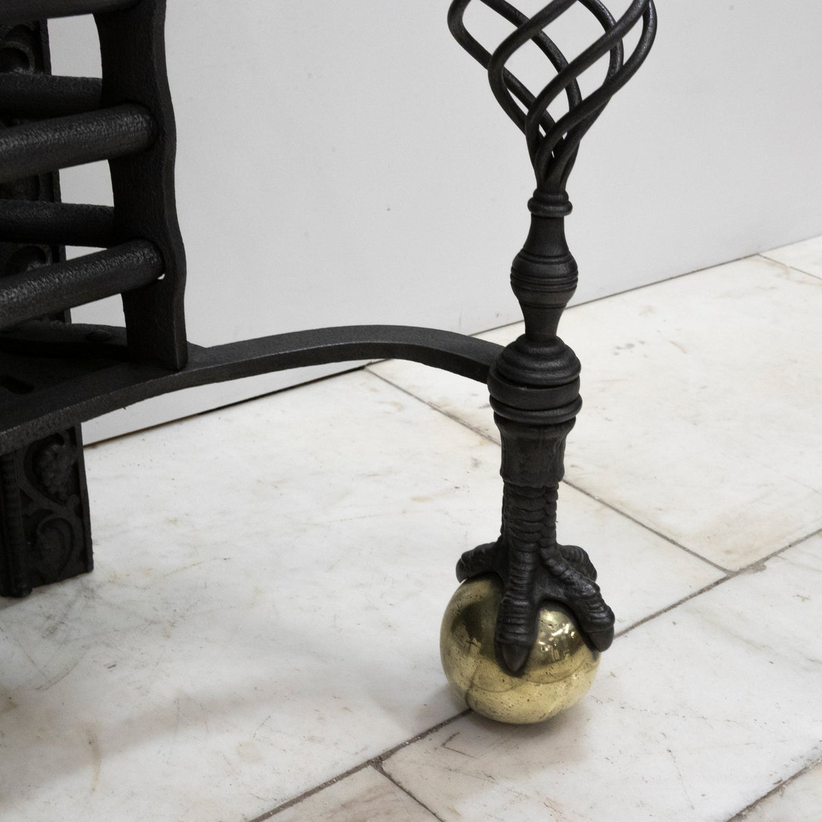 Large Antique Arts &amp; Crafts Fire Basket with Finials | The Architectural Forum