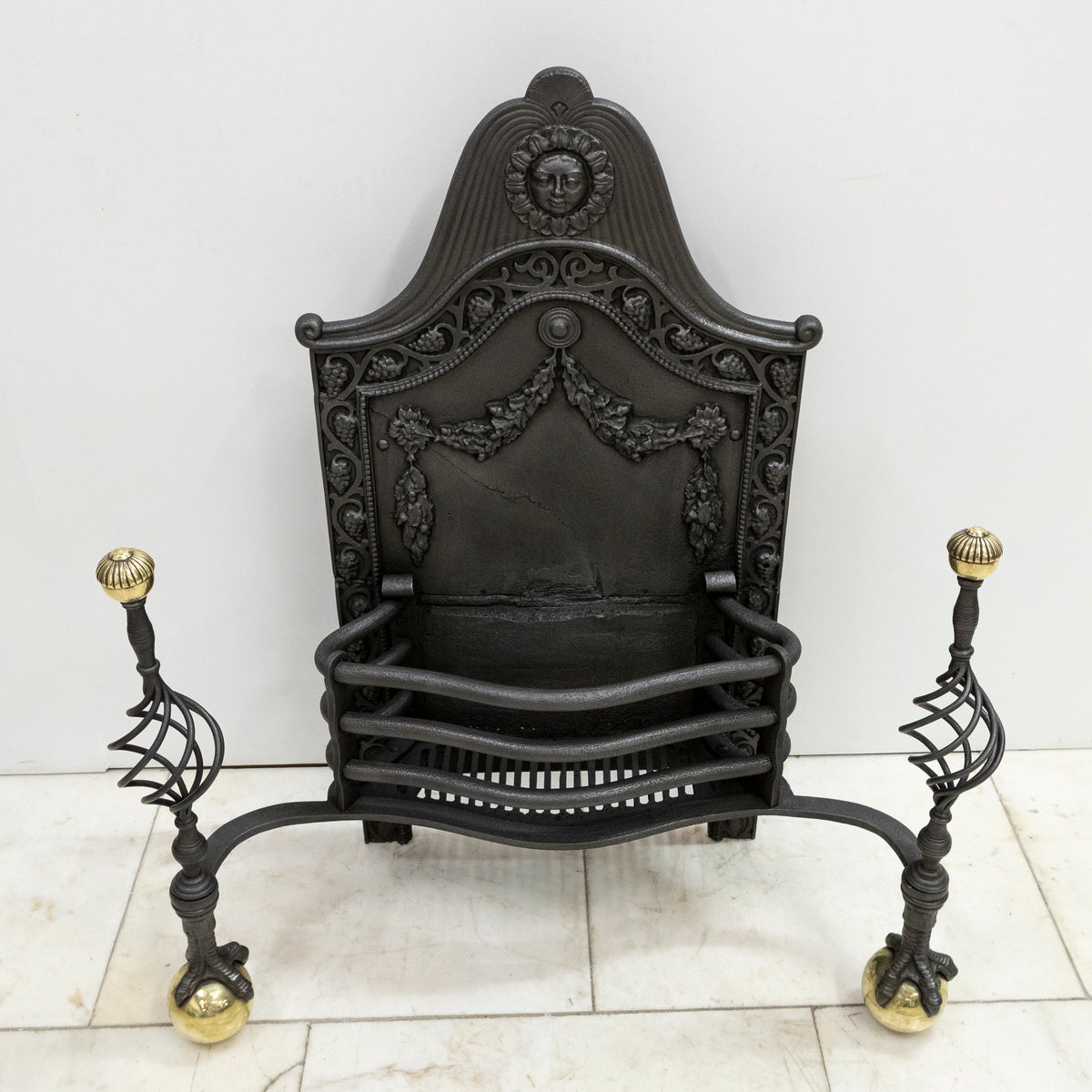 Large Antique Arts &amp; Crafts Fire Basket with Finials | The Architectural Forum