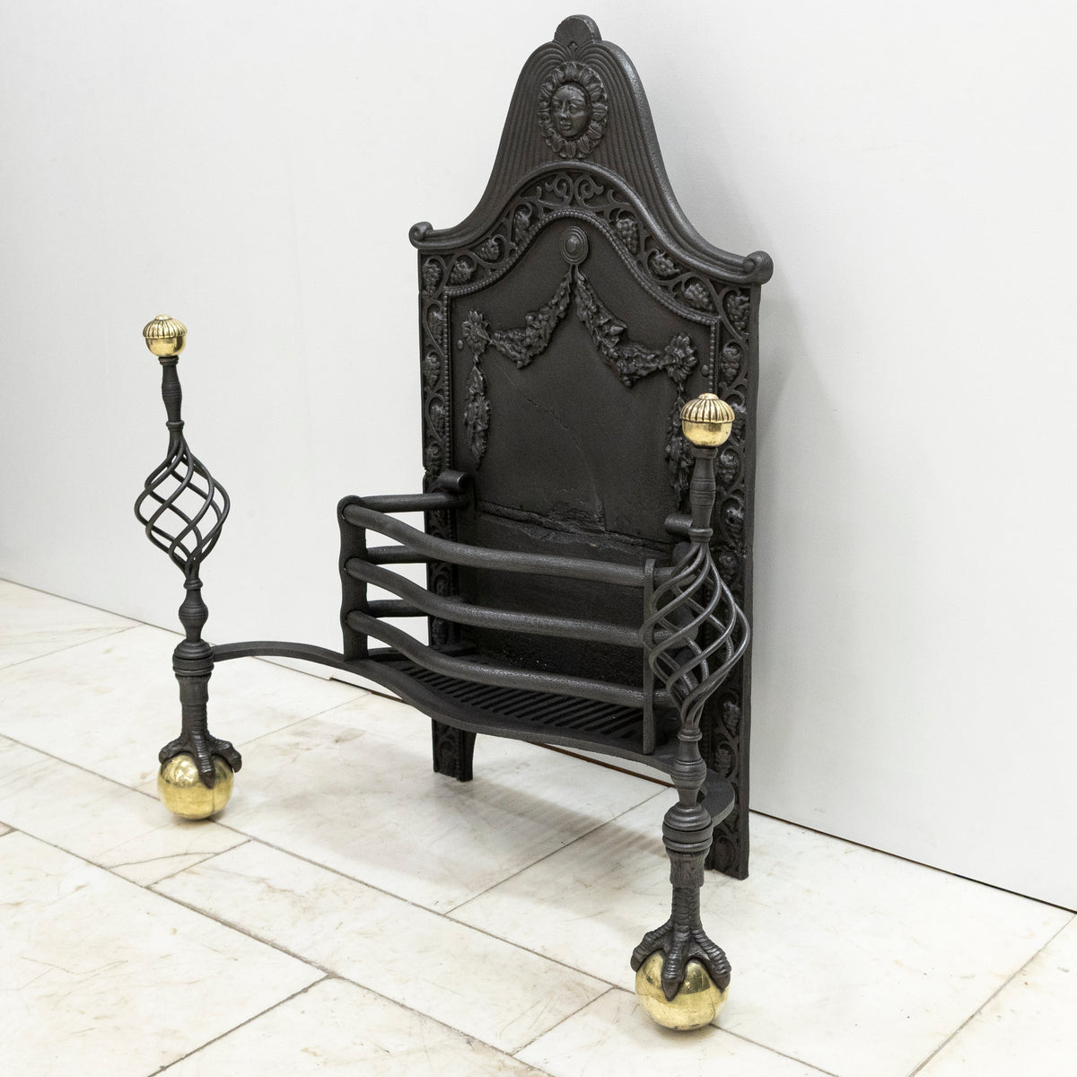 Large Antique Arts &amp; Crafts Fire Basket with Finials | The Architectural Forum