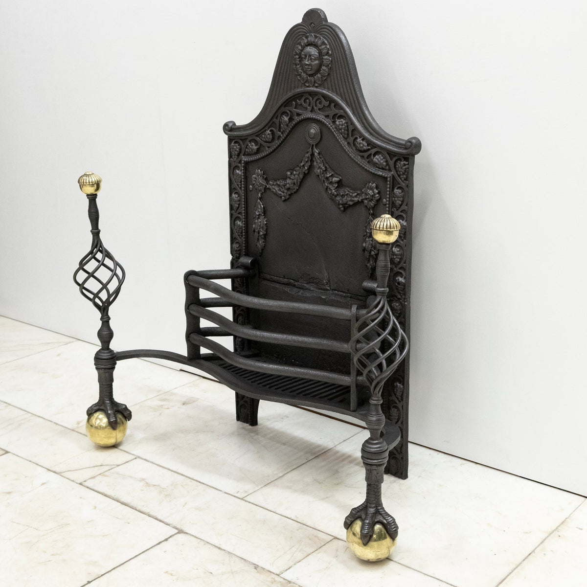 Large Antique Arts &amp; Crafts Fire Basket with Finials | The Architectural Forum