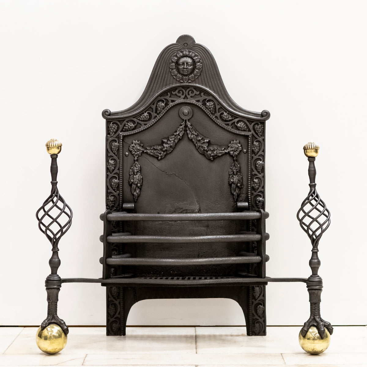 Large Antique Arts &amp; Crafts Fire Basket with Finials | The Architectural Forum