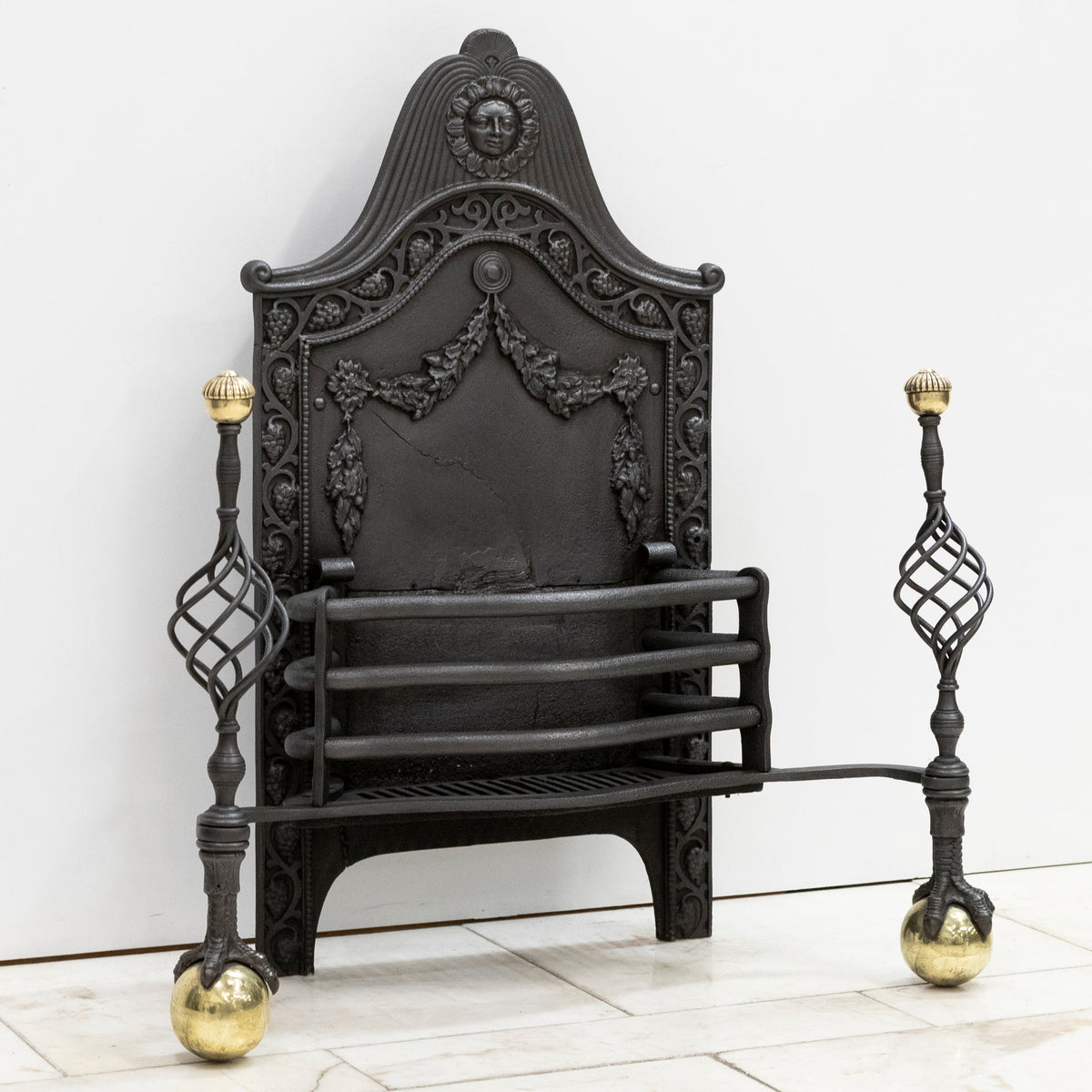 Large Antique Arts &amp; Crafts Fire Basket with Finials | The Architectural Forum