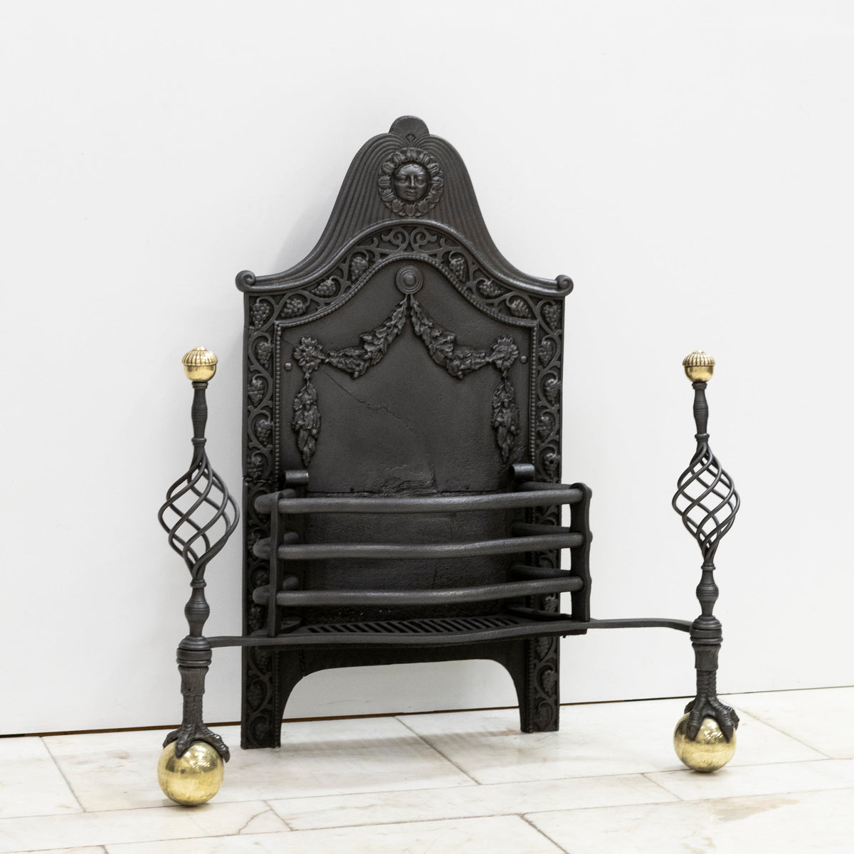 Large Antique Arts &amp; Crafts Fire Basket with Finials | The Architectural Forum