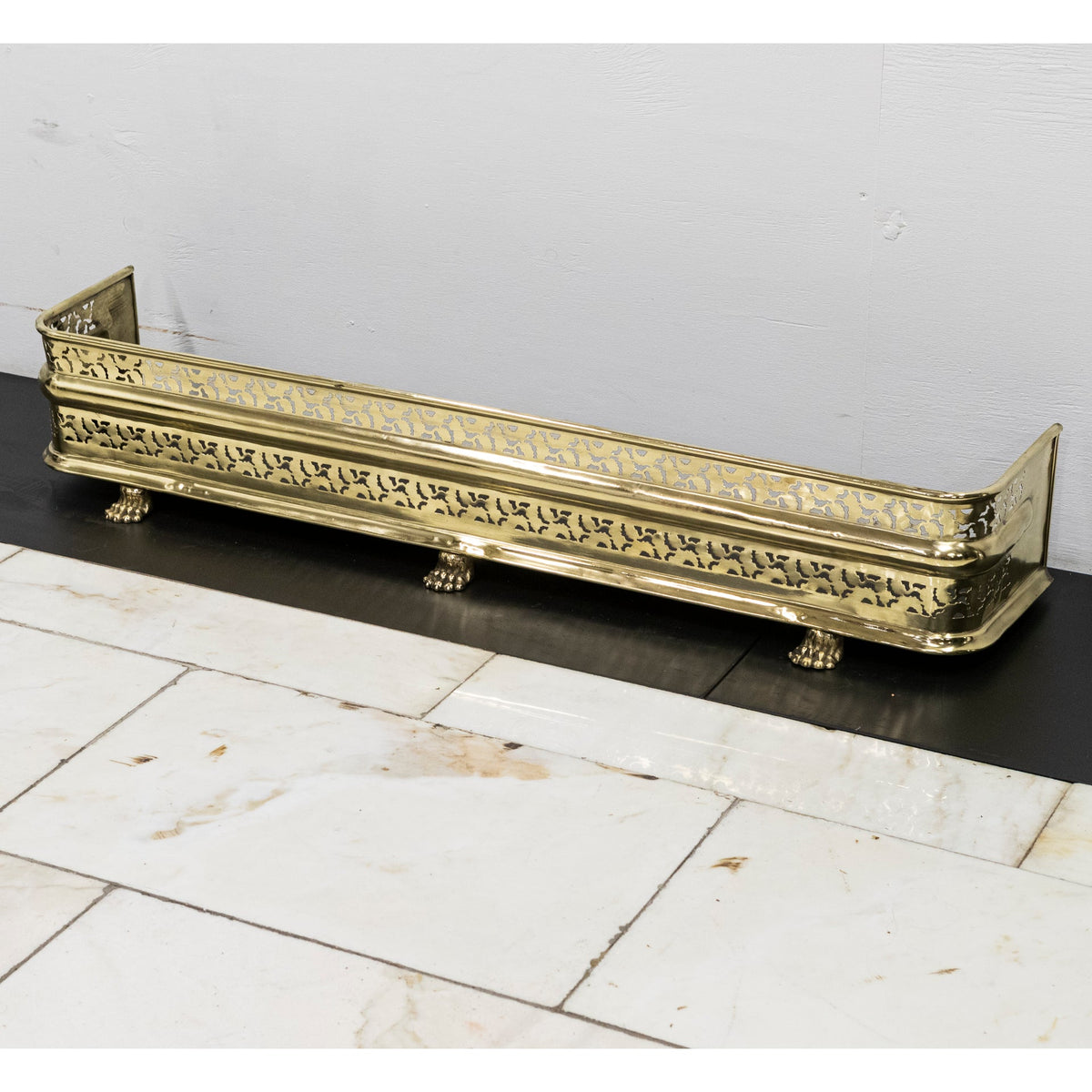 Early 19th Century Antique Brass Fireplace Fender with Lion's Paw Feet | The Architectural Forum