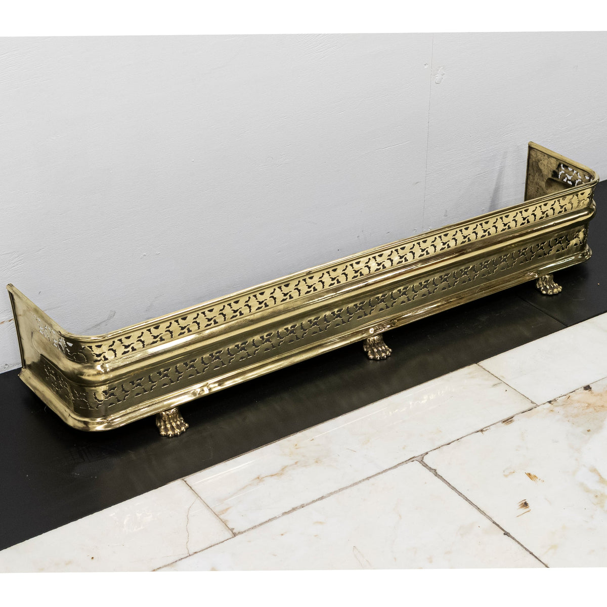 Early 19th Century Antique Brass Fireplace Fender with Lion's Paw Feet | The Architectural Forum