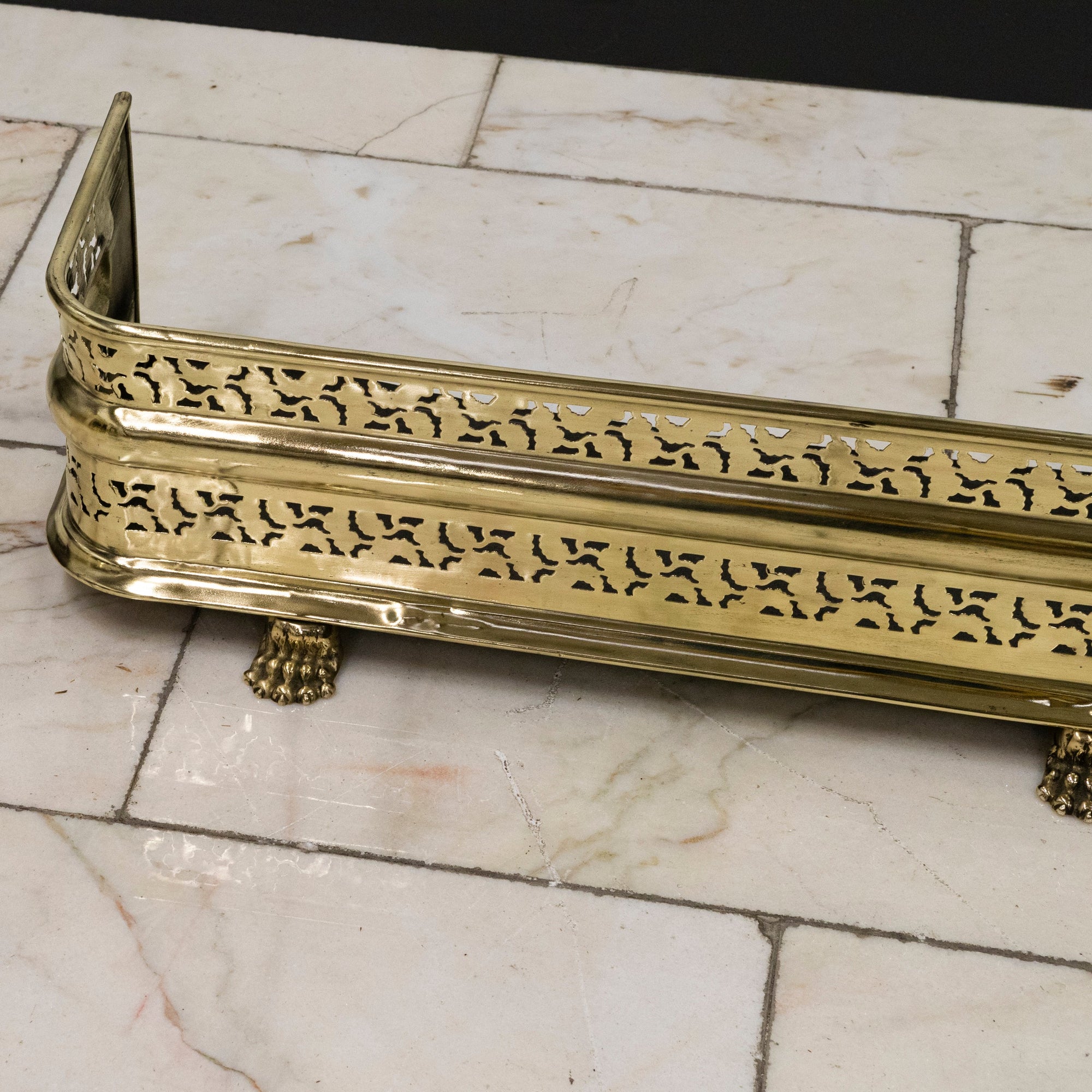 Antique Brass Fireplace Fender with Lion's Paw Feet | The Architectural Forum