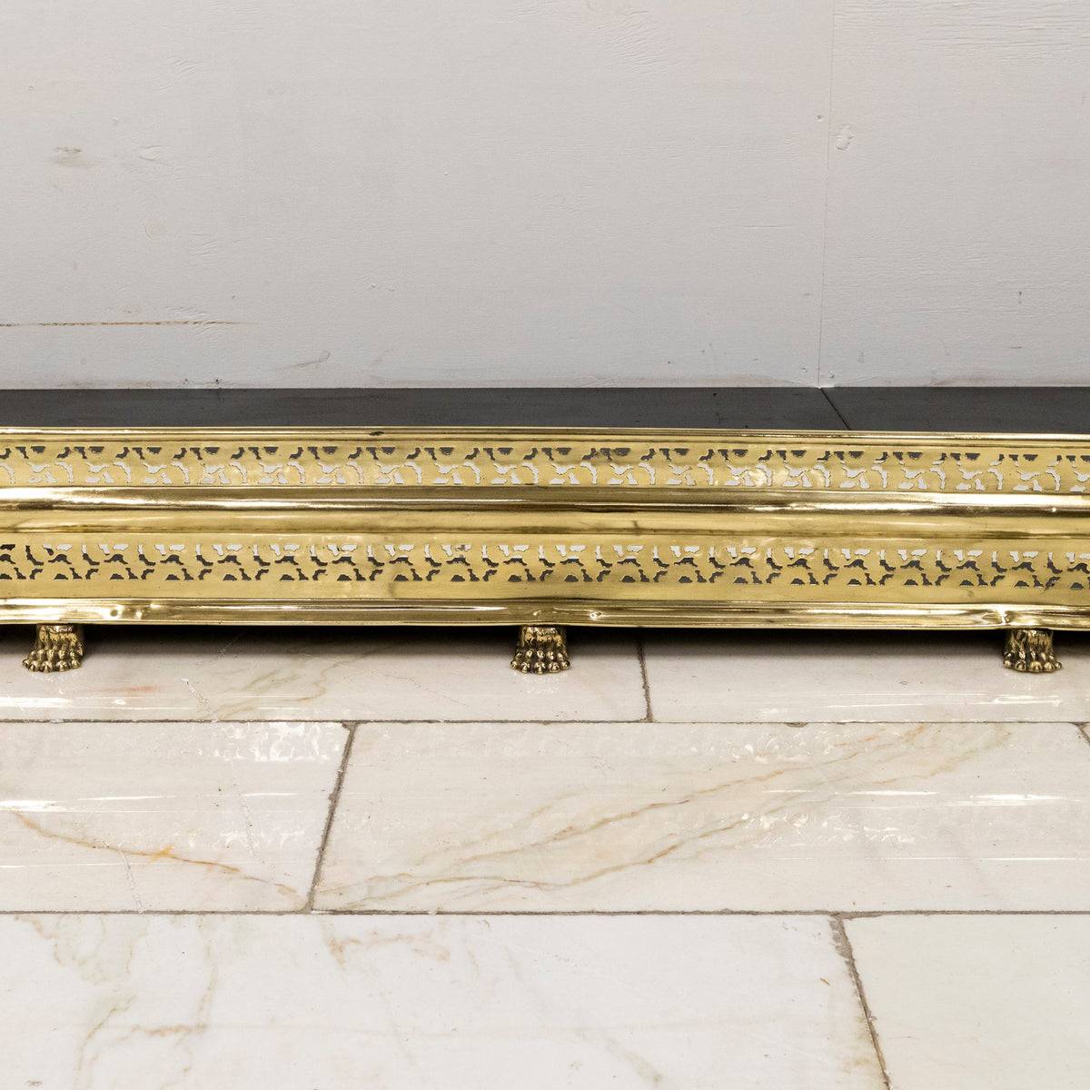 Early 19th Century Antique Brass Fireplace Fender with Lion's Paw Feet | The Architectural Forum
