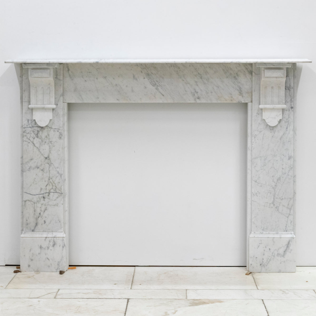 Antique Victorian Carrara Marble Fireplace Surround with Corbels