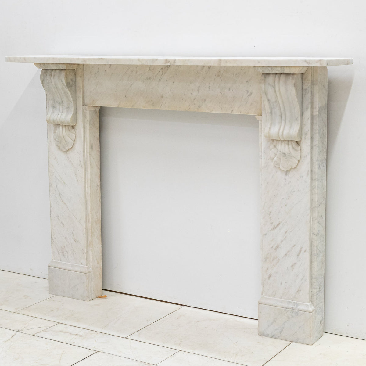Antique Victorian Carrara Marble Fireplace Surround with Corbels