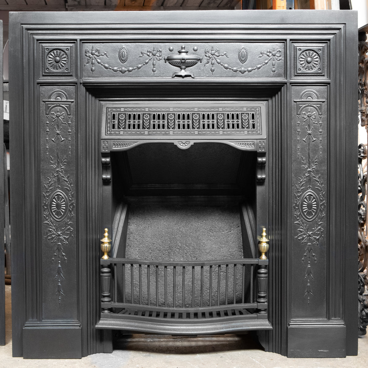 Antique Cast Iron Register Grate with Brass Finials | The Architectural Forum