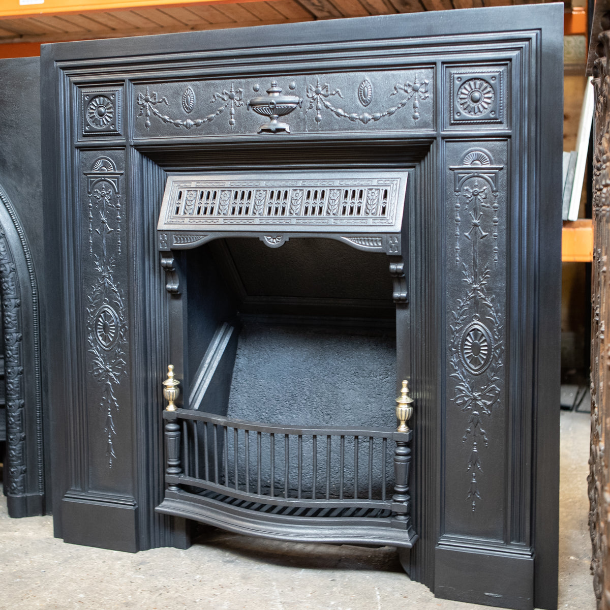 Antique Cast Iron Register Grate with Brass Finials | The Architectural Forum