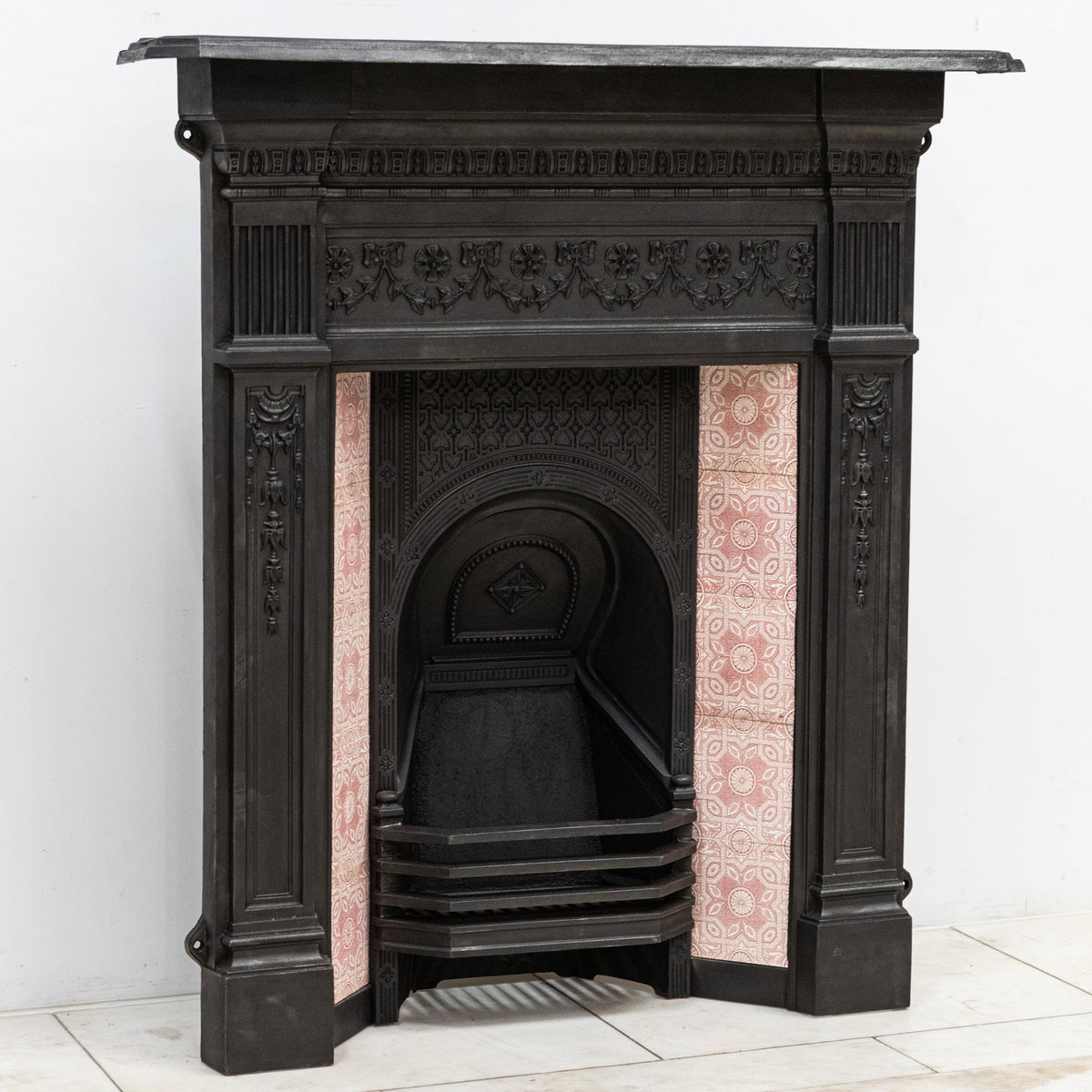 Antique Victorian Tiled Cast Iron Combination Fireplace