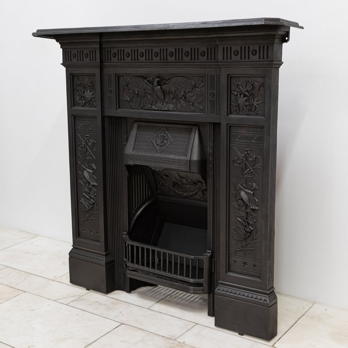 Antique Victorian Cast Iron Combination Fireplace with Eagle Motif