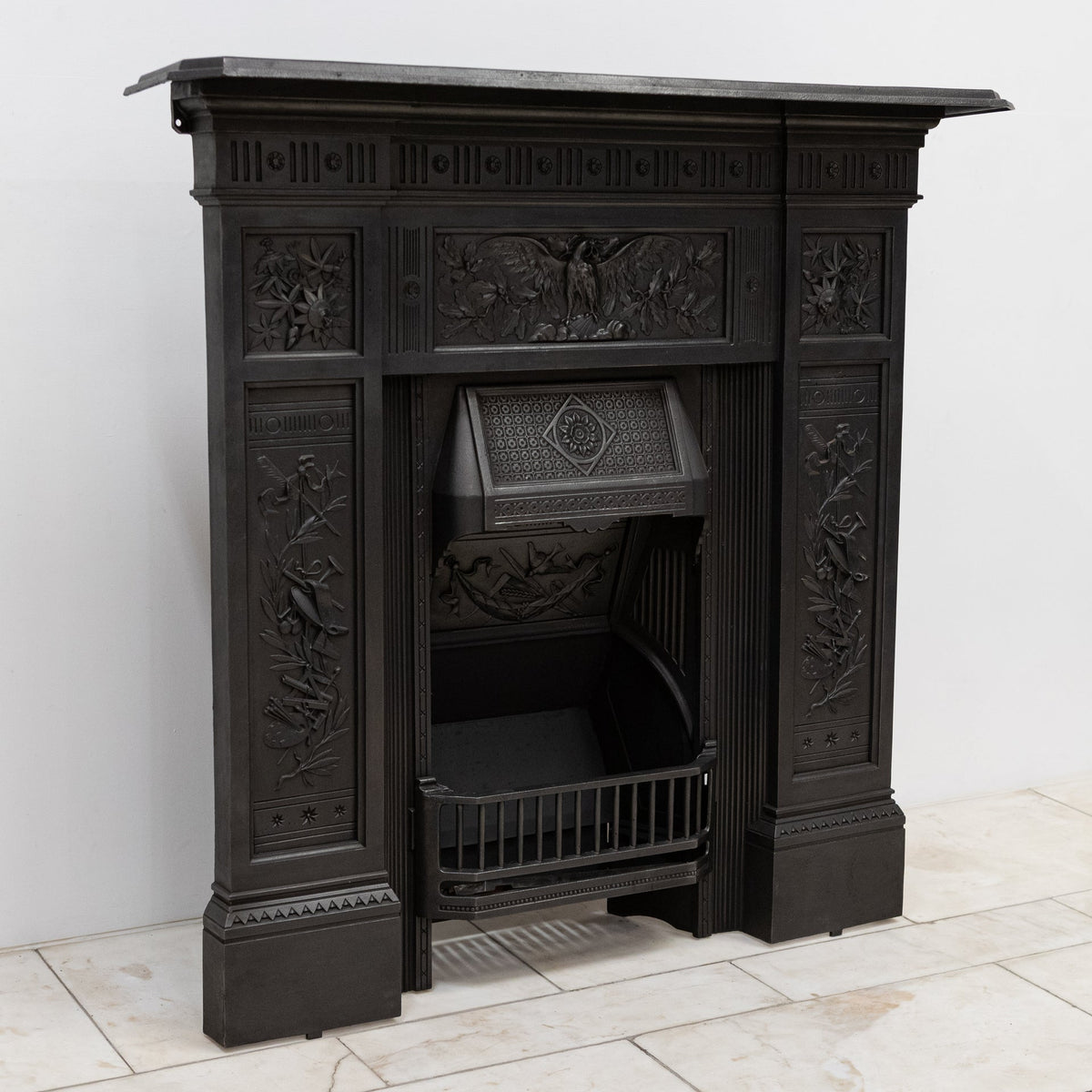 Antique Victorian Cast Iron Combination Fireplace with Eagle Motif