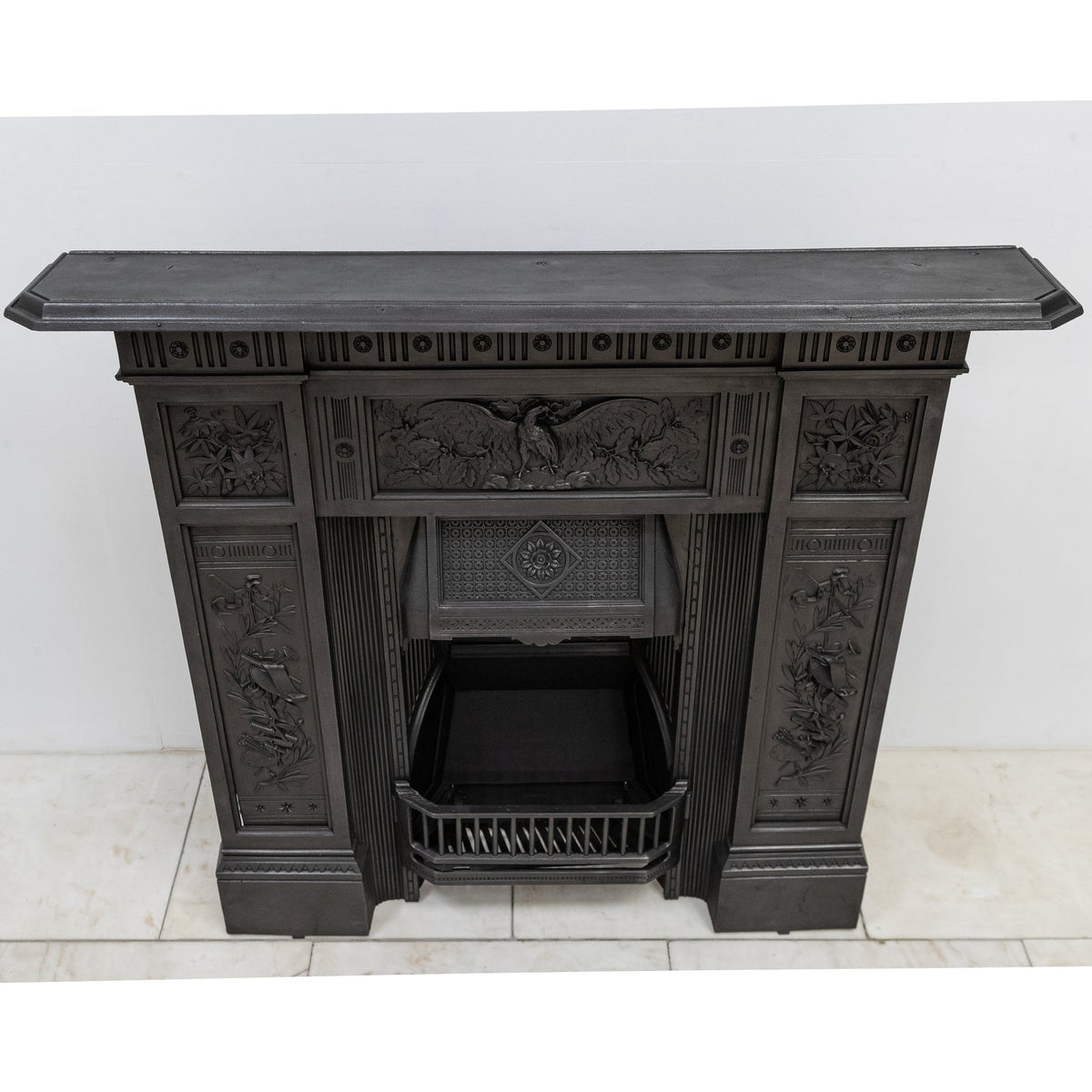 Antique Victorian Cast Iron Combination Fireplace with Eagle Motif