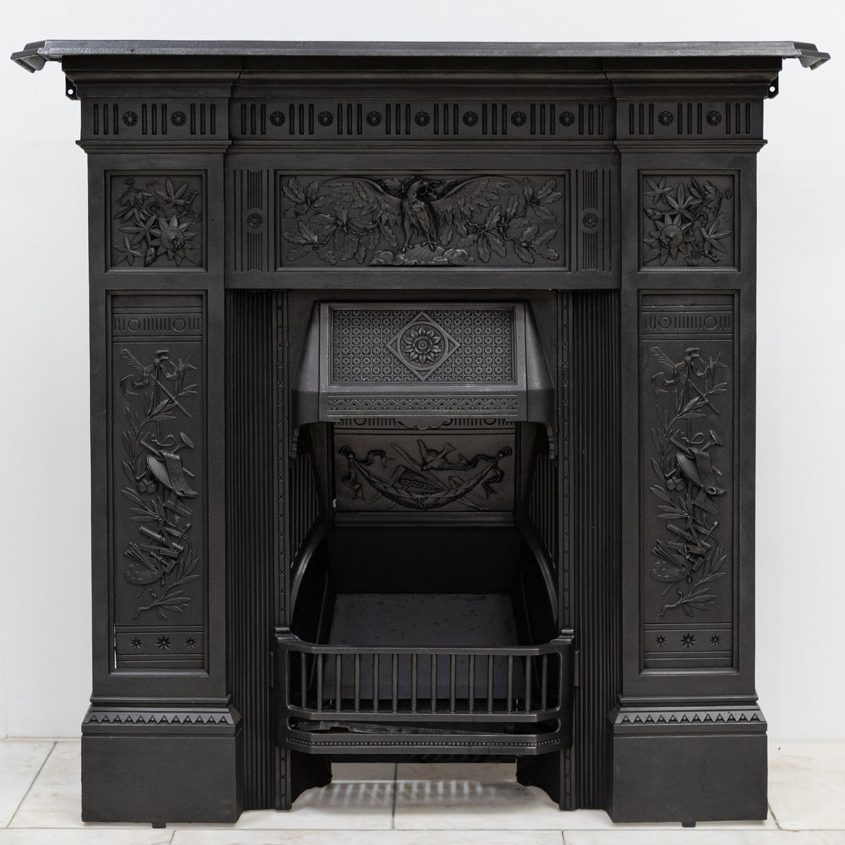 Antique Victorian Cast Iron Combination Fireplace with Eagle Motif