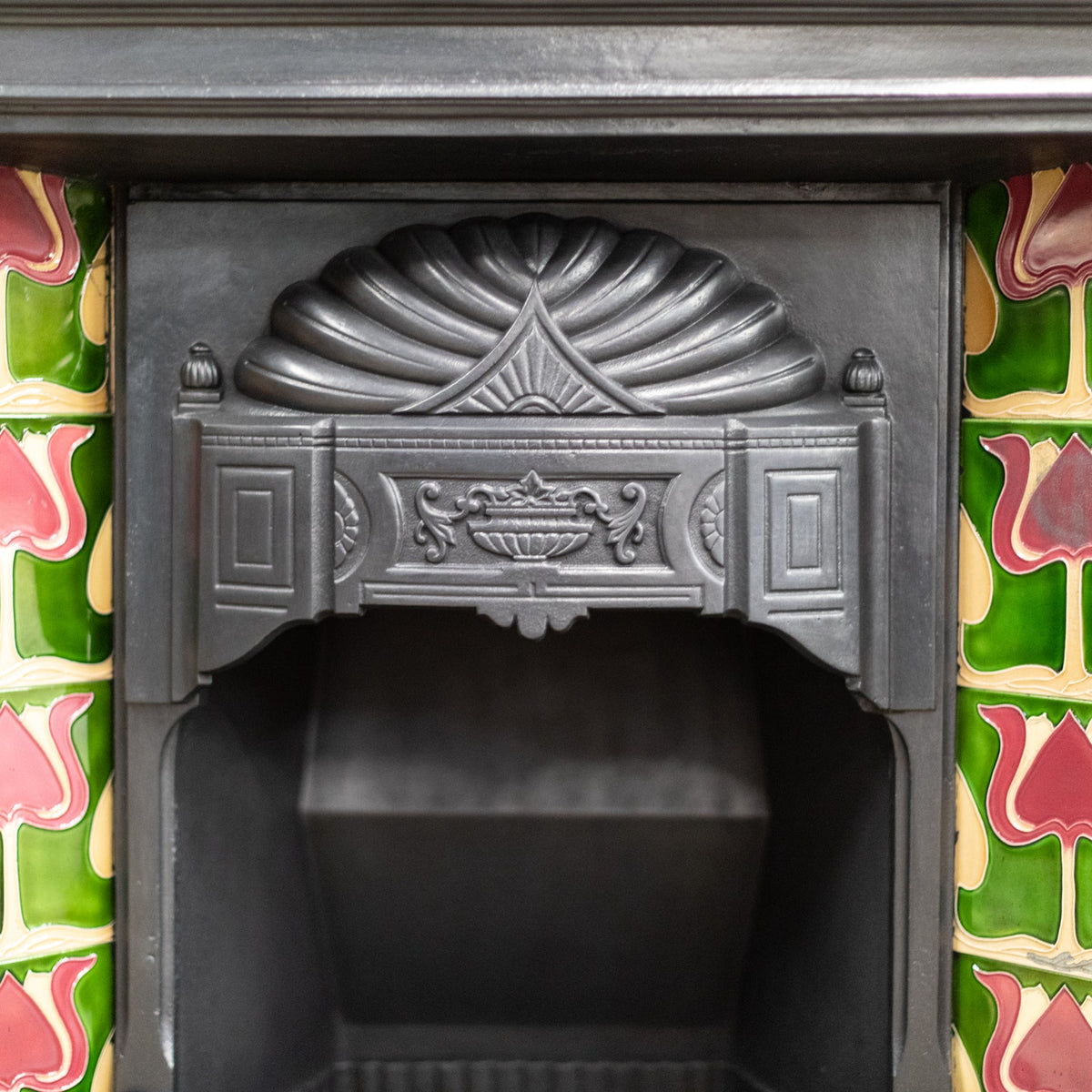 Antique Art Nouveau Combination Fireplace with Green &amp; Red Tiles | The Architectural Forum
