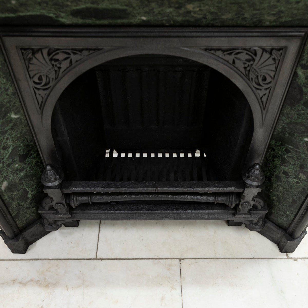 Antique Victorian Cast Iron Insert with Verde Antico Marble | The Architectural Forum