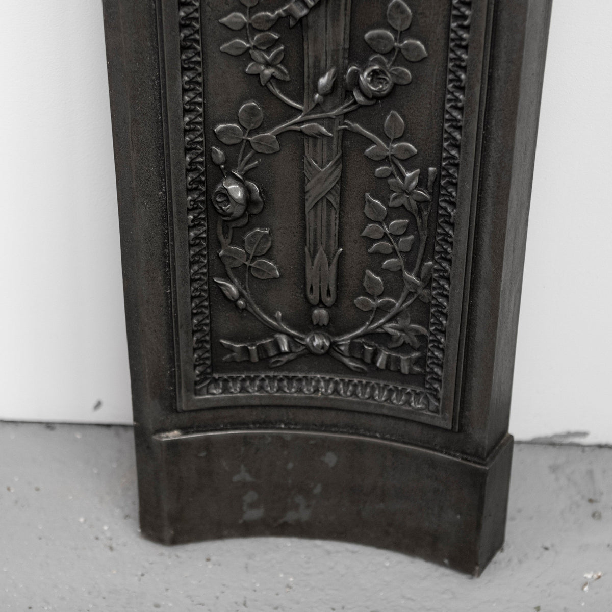 Antique Pair of Ornate Cast Iron Firelace Slips | Side Panel Cheeks | The Architectural Forum