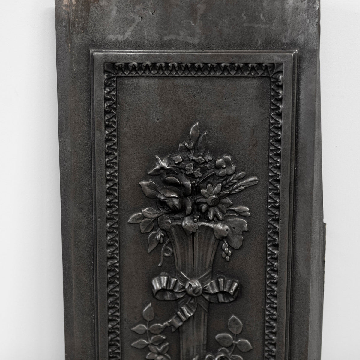 Antique Pair of Ornate Cast Iron Firelace Slips | Side Panel Cheeks | The Architectural Forum