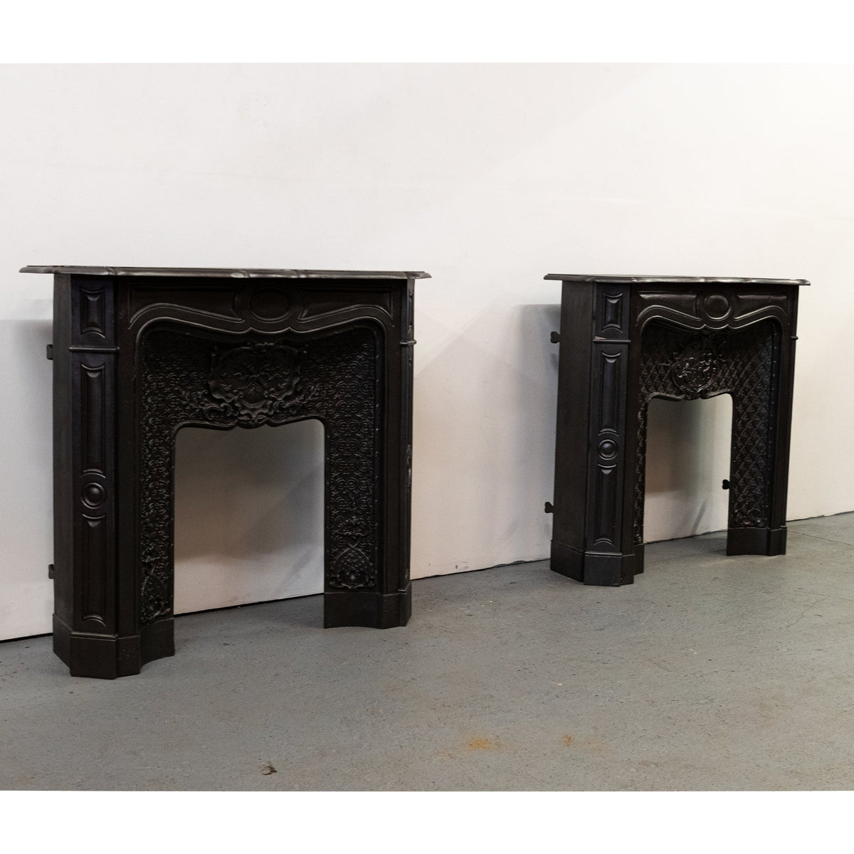 Rare Highly Ornate Antique Cast Iron Fireplace Surround | Pair Available