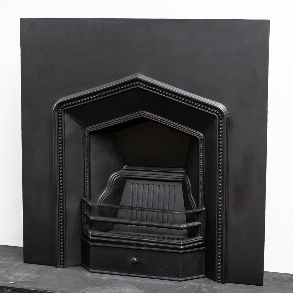 Large Reclaimed Gothic Revival Cast Iron Fireplace Insert | The Architectural Forum